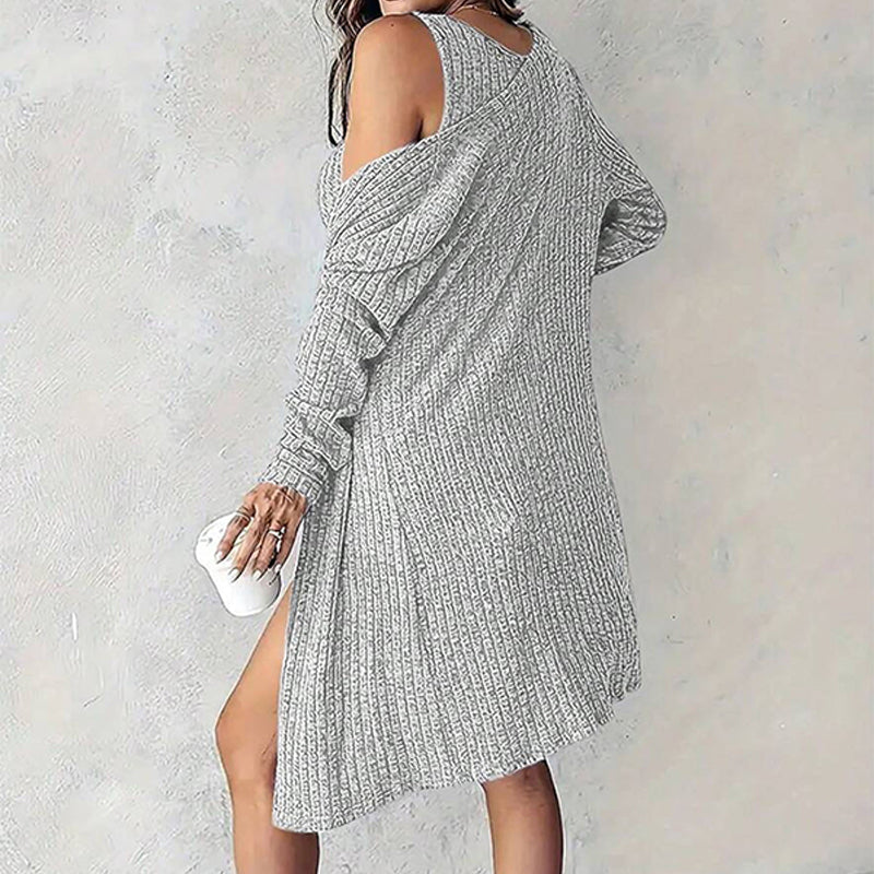 Ribbed Knit Bodycon Dress and Cardigan Set