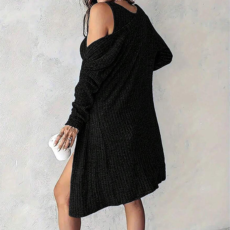 Ribbed Knit Bodycon Dress and Cardigan Set