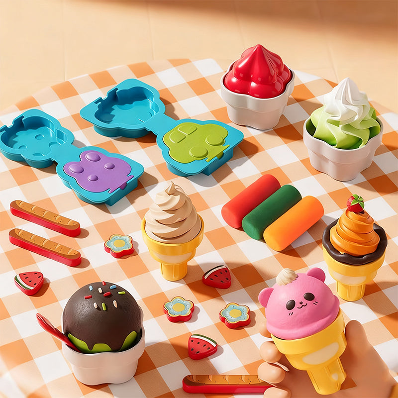 🎄Xmas-Sale 50% Off🍦✨【DIY Ice Cream Play Dough Set for Kids】✨ - Creative Play Dough Kit for Kids' Role Play & Sensory Skills, Ideal Gift!🎁