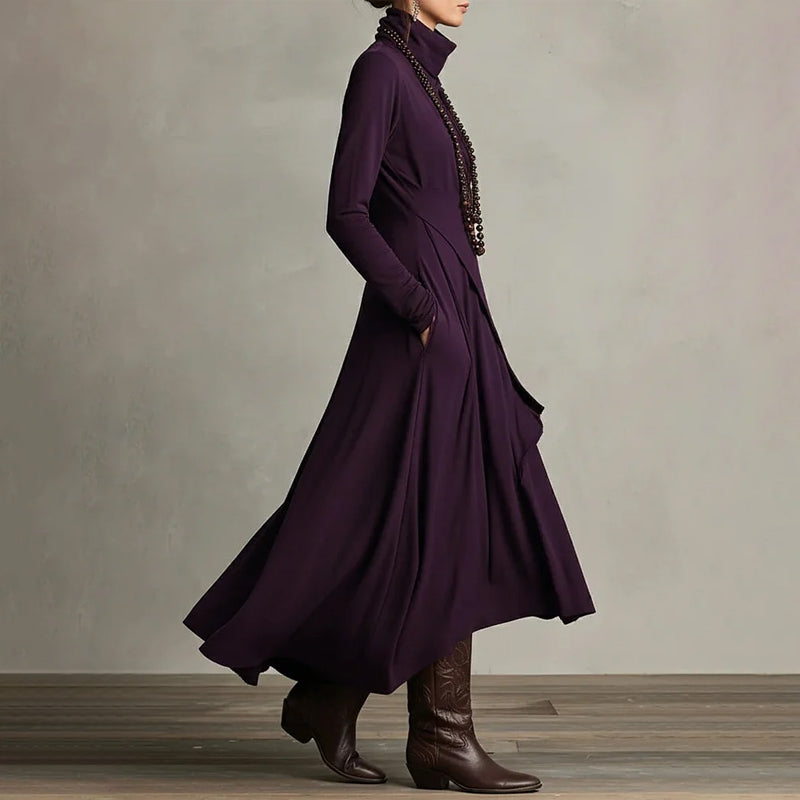 Women's Elegant High-Neck Asymmetrical Draped Maxi Dress