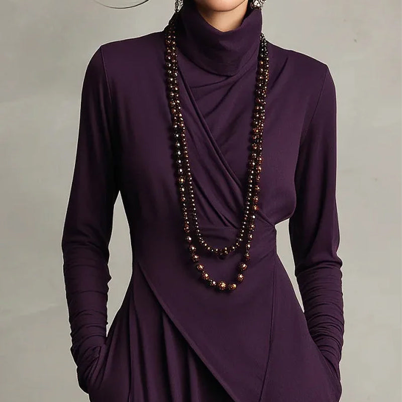 Women's Elegant High-Neck Asymmetrical Draped Maxi Dress