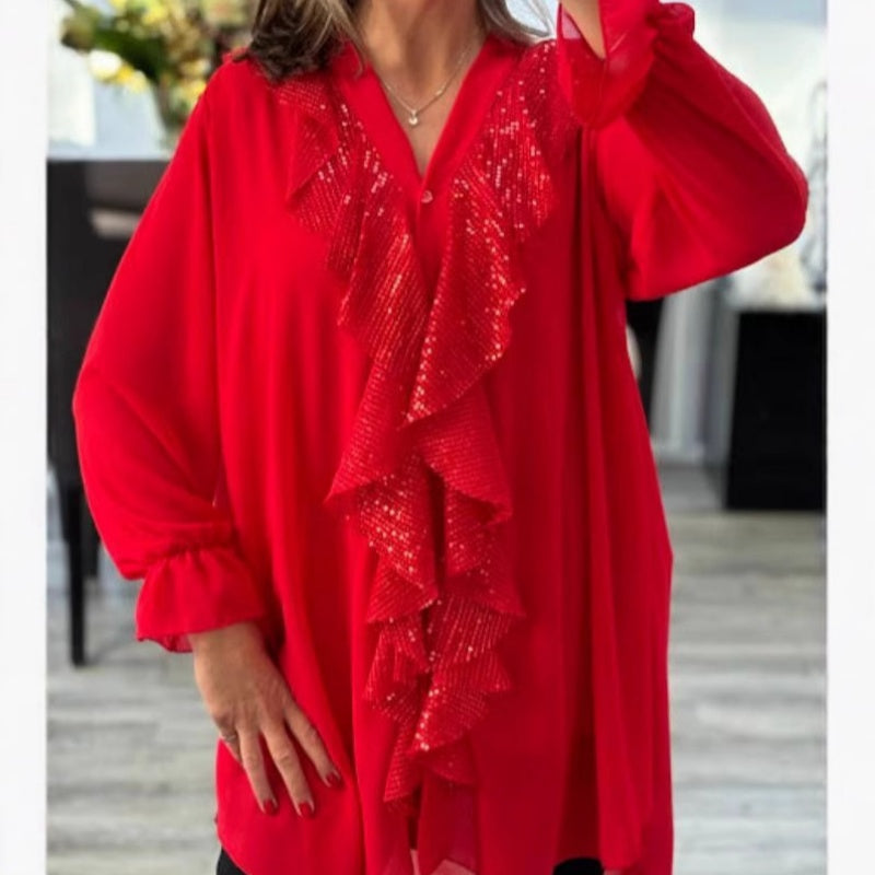 📢📢50 % OFF !!✨Women's V-Neck Chiffon Sequin Long Sleeve Shirt