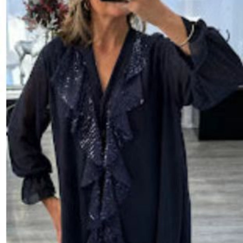 📢📢50 % OFF !!✨Women's V-Neck Chiffon Sequin Long Sleeve Shirt