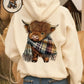 🎅 HOLIDAY HAUL SALE🦬Cute Highland Cow Cozy Fleece-Lined Hooded Sweatshirt🎁