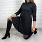 Elegant Long Sleeve Pleated Panel Dress