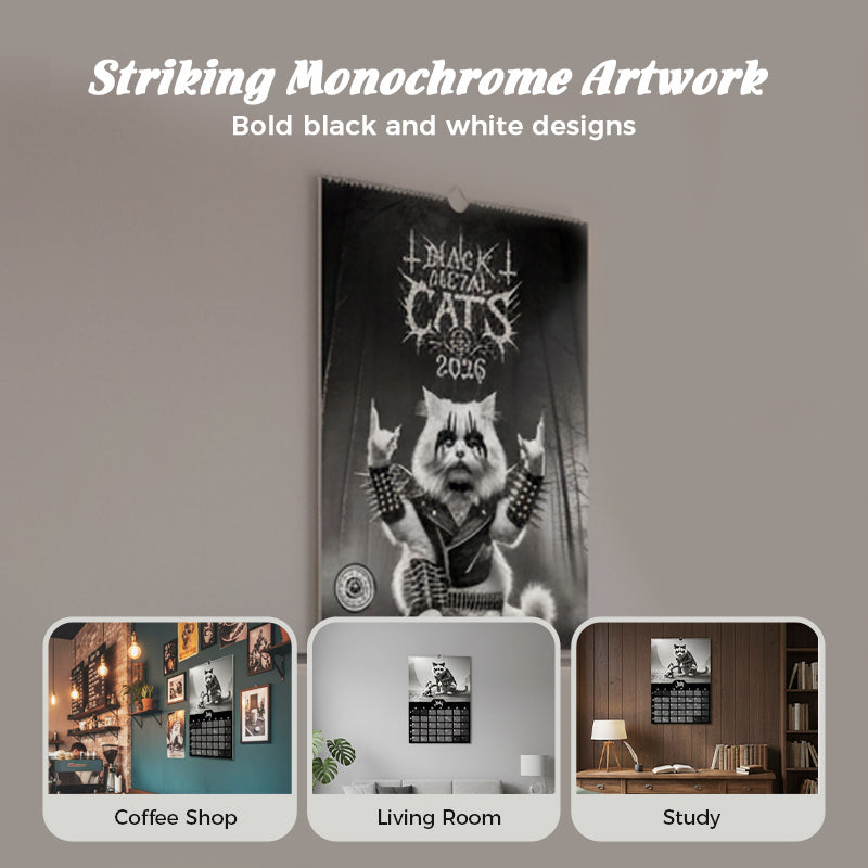 🐱 2026 Black Metal Cat Calendar – Edgy Decor That Tells Time in Style ⏳