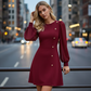 Elegant Long Sleeve Dress with Asymmetrical Button Detail