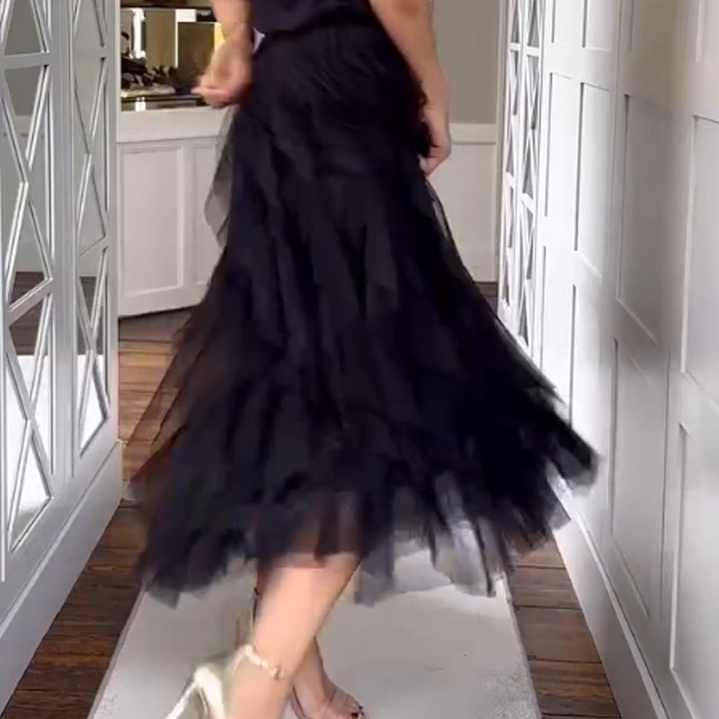Women’s Elegant Irregular Layered Ruffles Long Skirt