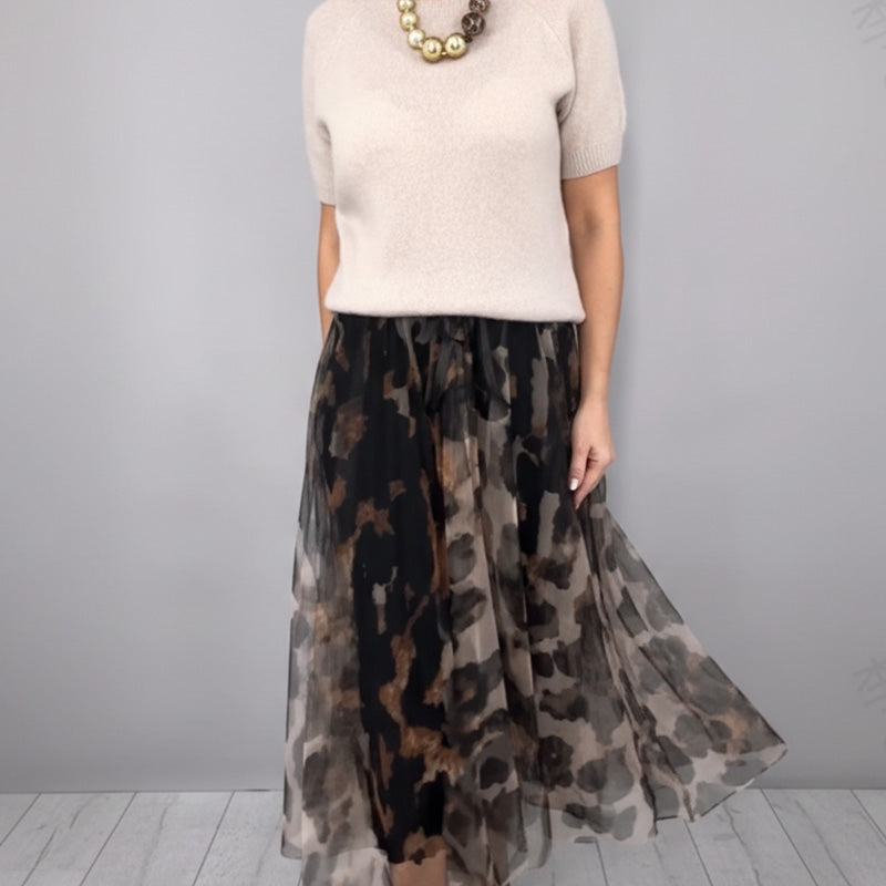Women's Two-Piece Sweater & Leopard Flowy Skirt Set