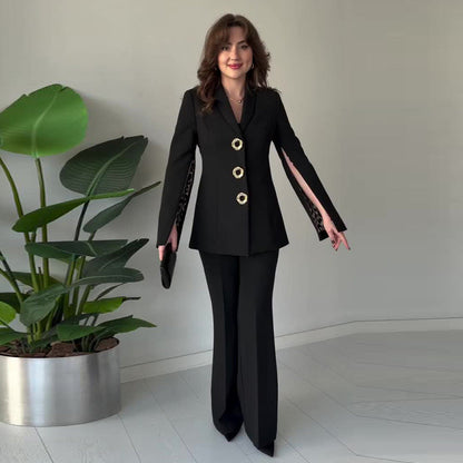 Women's Elegant Split Sleeve Blazer & Pants 2-Piece Set