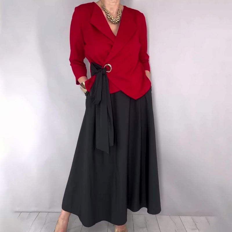 Women’s Stylish Top & Solid Skirt 2-Piece Set