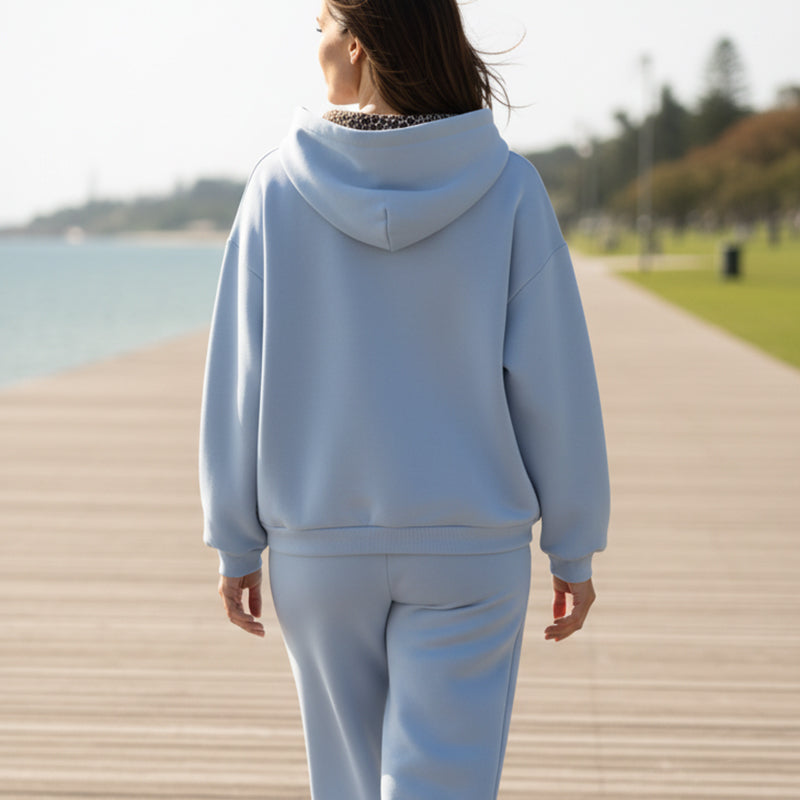 Women's Casual Hoodie Two-Piece Set with Leopard-Print Lining