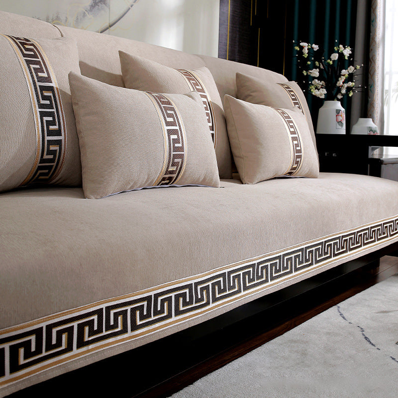 Non-Slip Sofa Cover with Greek Key Border