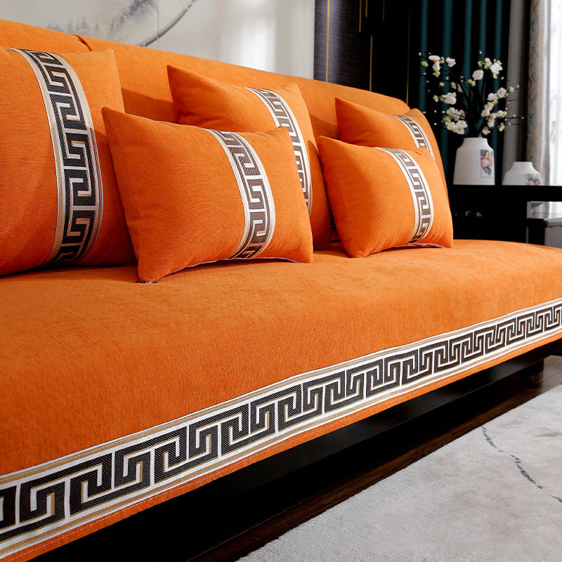 Non-Slip Sofa Cover with Greek Key Border