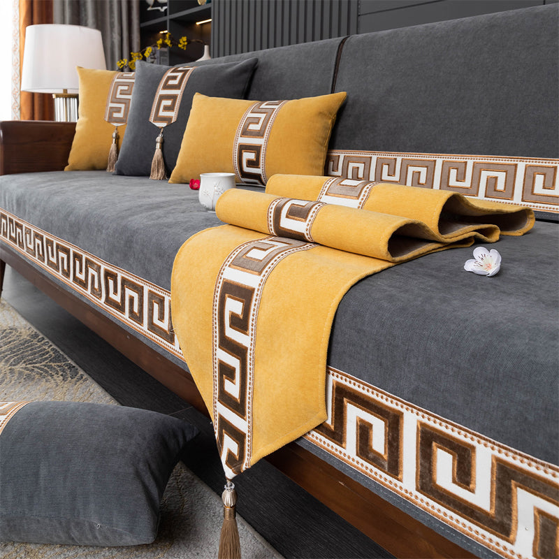 Non-Slip Sofa Cover with Greek Key Border