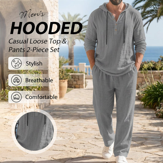 📢📢50% OFF !!!Men's Hooded Casual Loose Top & Pants 2-Piece Set