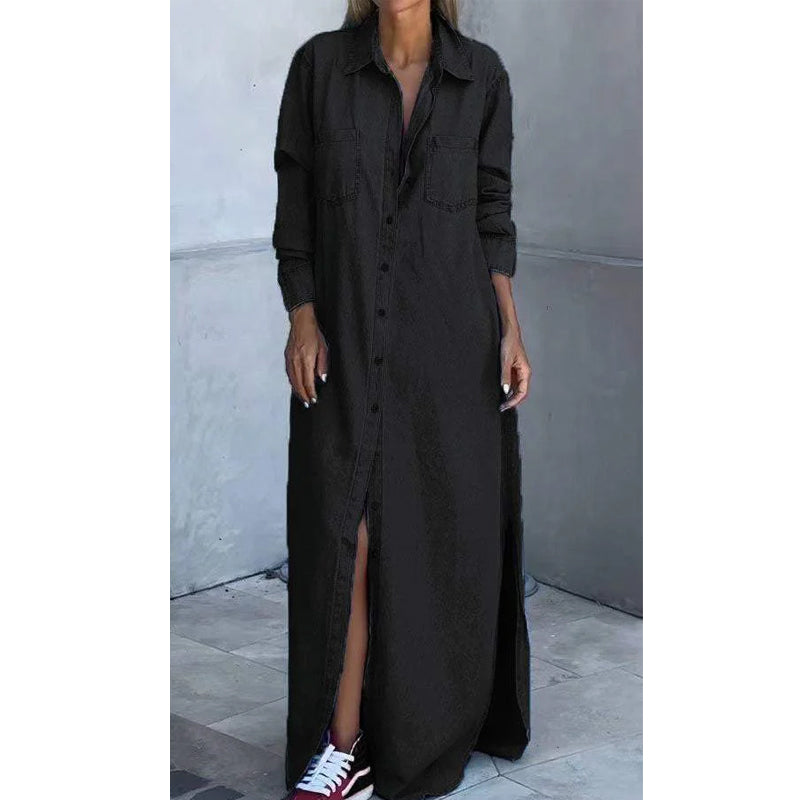 ⏳Time-Limited Special⏰Women's Button-Down Silt Denim Maxi Shirt Dress