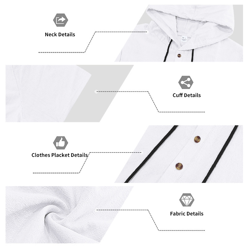 Men's 2-Piece Linen Set Hooded Henley Shirt & Pants