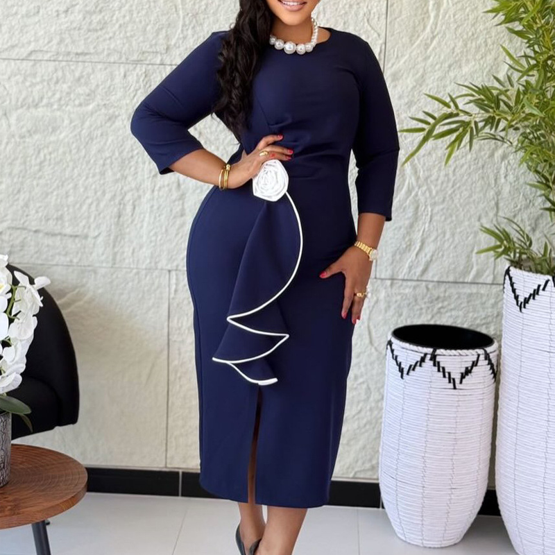 Elegant Round Neck Ruffle Bodycon Dress