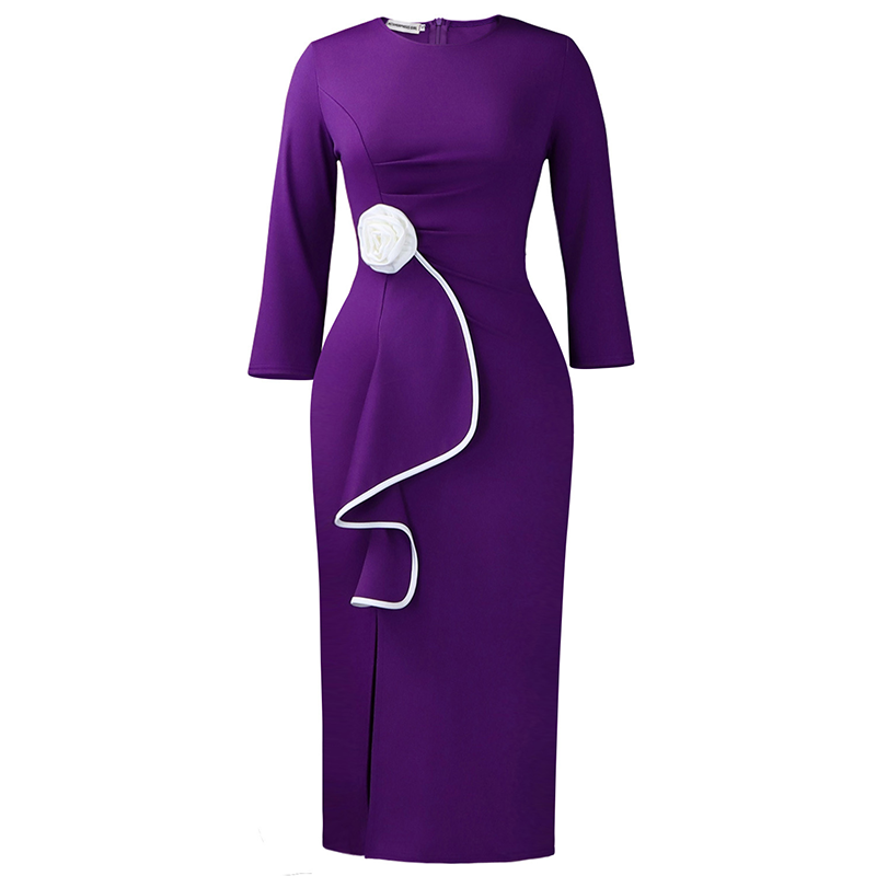 Elegant Round Neck Ruffle Bodycon Dress