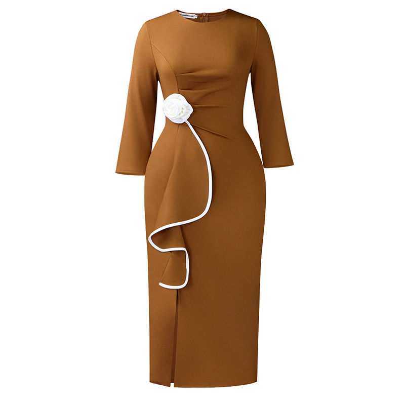 Elegant Round Neck Ruffle Bodycon Dress