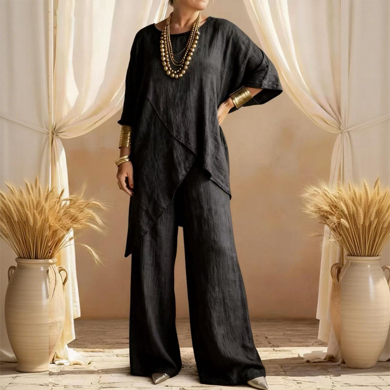 🔥🎁New arrival 49% OFF💥Women's Two-Piece Loose Fit Outfit with Asymmetrical Top