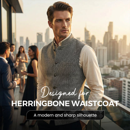 Men's Herringbone Waistcoat with Stand Collar