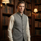 Men's Herringbone Waistcoat with Stand Collar