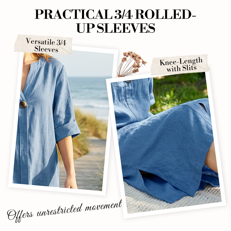 Women's Casual V-Neck Linen Shirt Dress