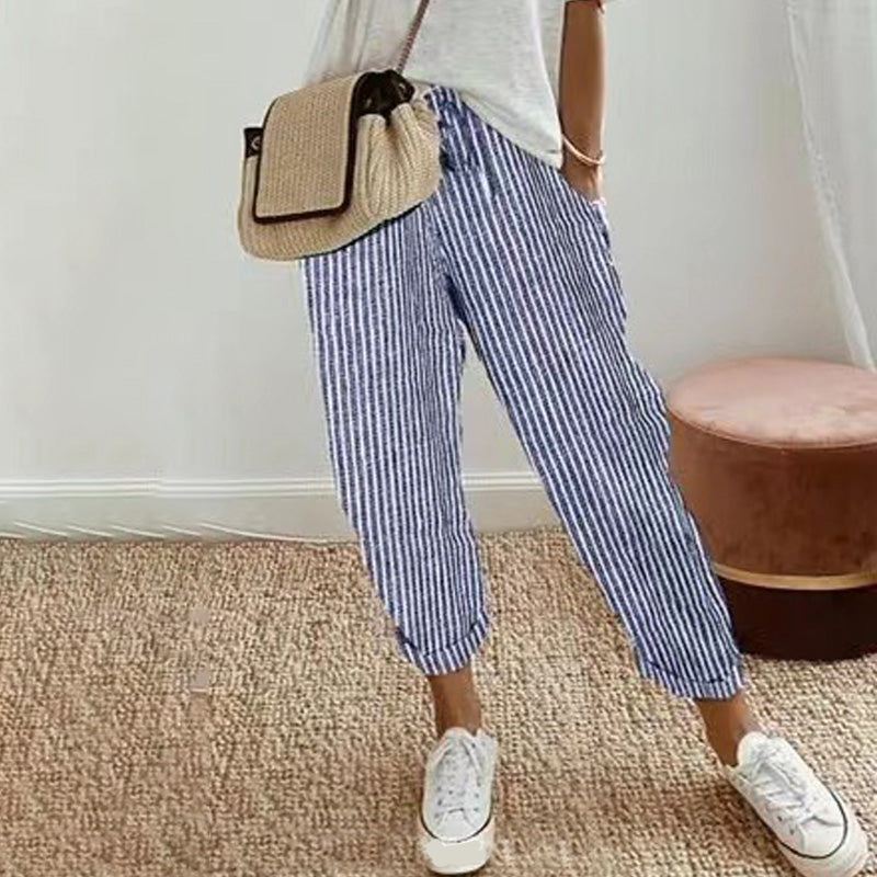 💕What should I wear tomorrow?💕Striped linen cotton trousers for women