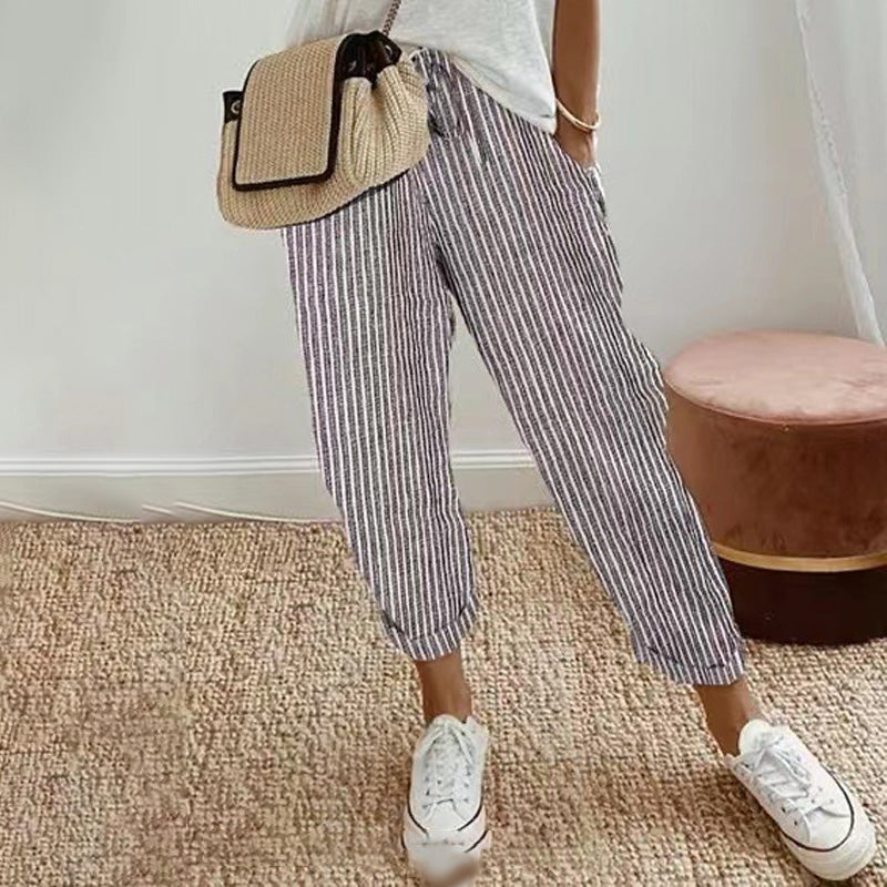 💕What should I wear tomorrow?💕Striped linen cotton trousers for women