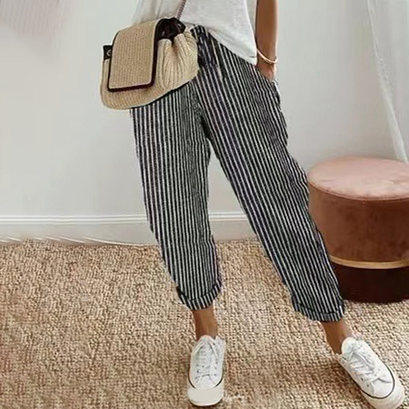💕What should I wear tomorrow?💕Striped linen cotton trousers for women