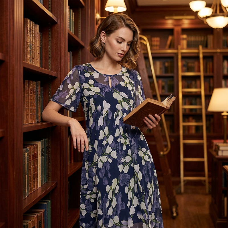 🌸 50% OFF NOW! ✨ Women's Floral A-Line Party Dress – Double-Layer Chiffon, Elegant Print & Knee-Length Fit 👗