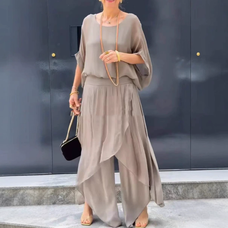 💋LAST DAY SALE 50% OFF💃Loose Top & Slit Wide-Leg Pants Chiffon 2-Piece Set