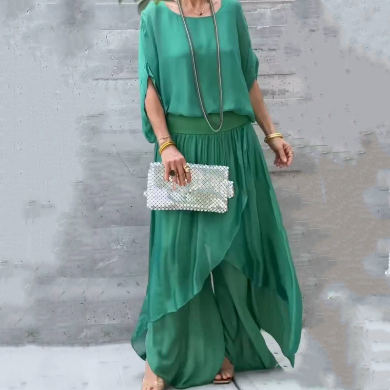 💋LAST DAY SALE 50% OFF💃Loose Top & Slit Wide-Leg Pants Chiffon 2-Piece Set