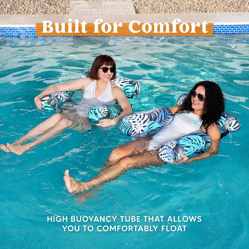 🥳2026 HOT SALE🥳💞30K+ SOLD!🏊‍♂️Tropical Leaf Inflatable Pool Lounger – Ultralight & Compact with Hand or Foot Pump | Durable PVC, Cup Holder – Perfect for Beach, Pool or Garden (Blue/Green)🏖️😎
