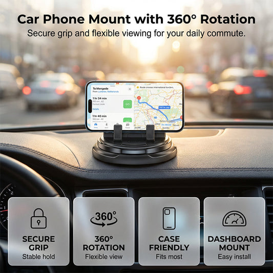 📱2-in-1 Car Phone Holder + Parking Number Plate – 360° rotation, fits heavy-duty cases. 🚗