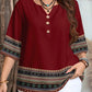 👔 LIMITED-TIME 50% OFF! ✨ Women's Casual Top – V-Neck, Button-Front, Patterned Trim, Soft 🍂