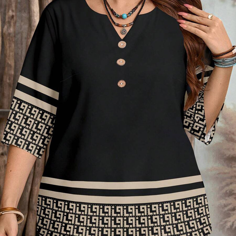 👔 LIMITED-TIME 50% OFF! ✨ Women's Casual Top – V-Neck, Button-Front, Patterned Trim, Soft 🍂