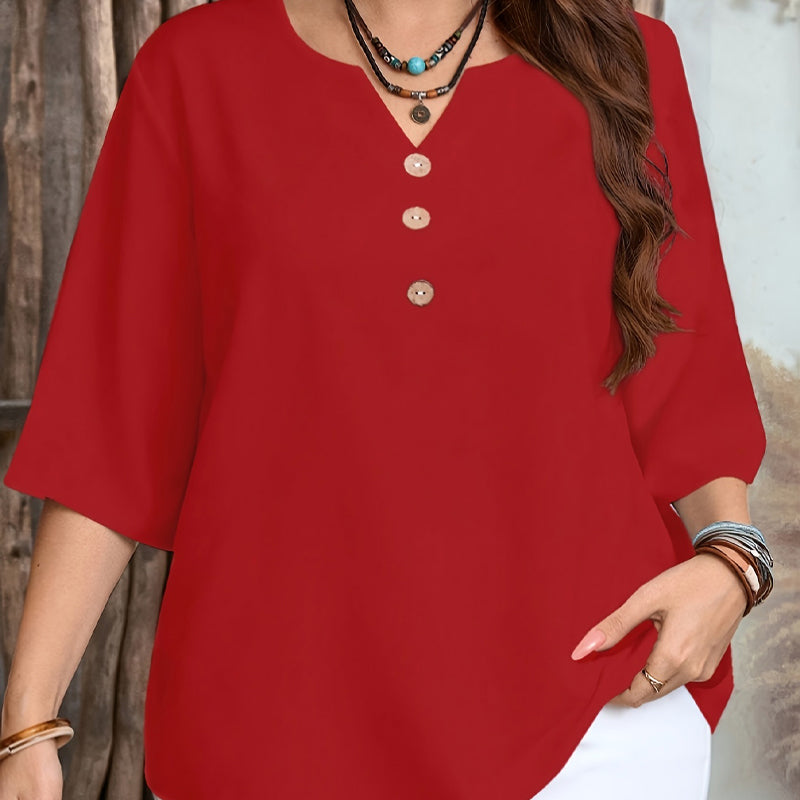 👔 LIMITED-TIME 50% OFF! ✨ Women's Casual Top – V-Neck, Button-Front, Patterned Trim, Soft 🍂