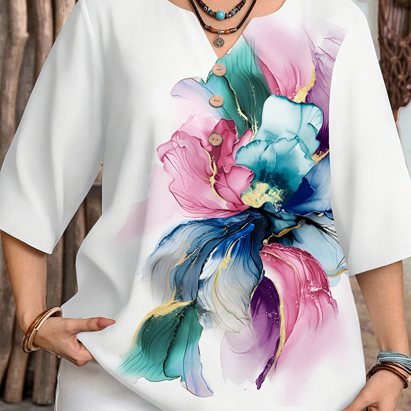 👔 LIMITED-TIME 50% OFF! ✨ Women's Casual Top – V-Neck, Button-Front, Patterned Trim, Soft 🍂