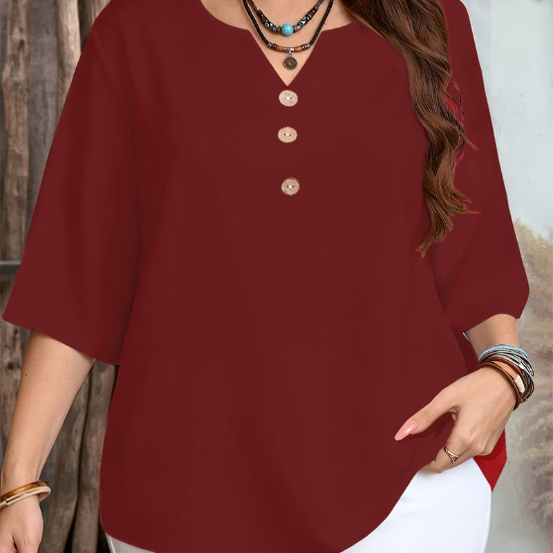 👔 LIMITED-TIME 50% OFF! ✨ Women's Casual Top – V-Neck, Button-Front, Patterned Trim, Soft 🍂