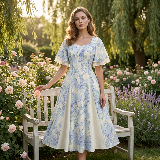 🔥Hot Sale Offers-Ethereal Flutter Sleeve Fit-and-Flare Dress