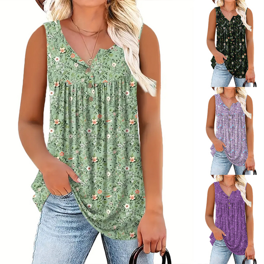 ⏳Time-Limited Special⏰Women's Printed Button Sleeveless Top