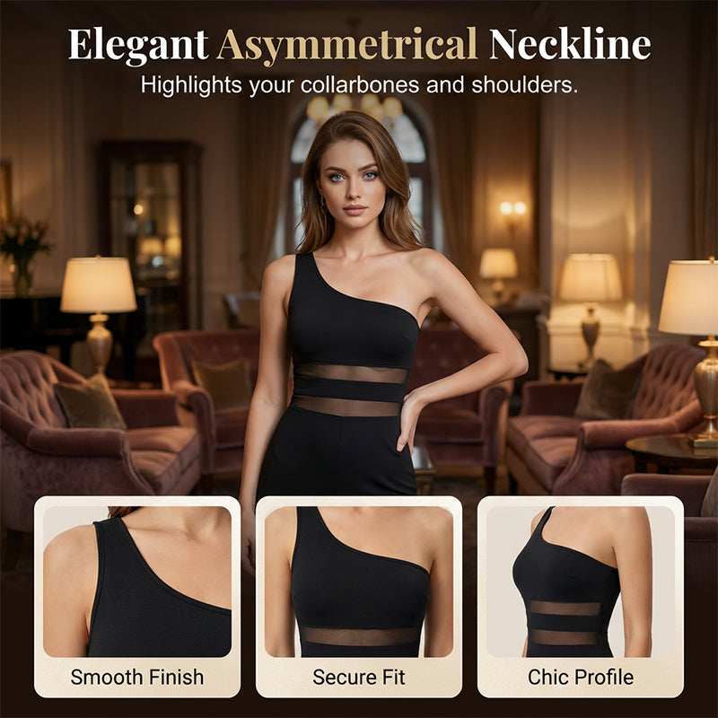 🔥2026 New Arrival🔥One-Shoulder Mesh Panel Wide-Leg Jumpsuit