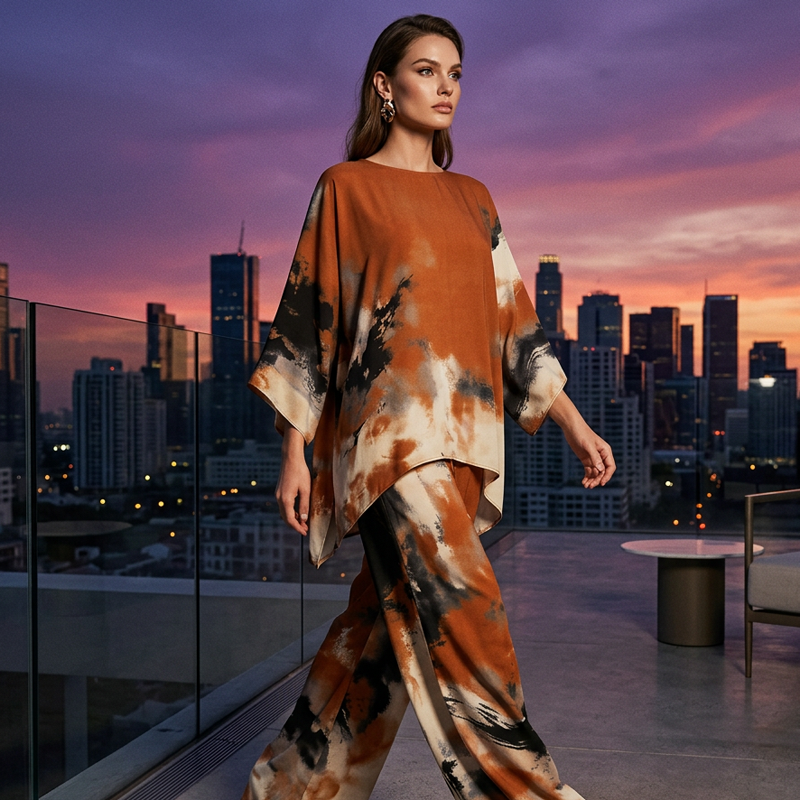 🥳2026 HOT SALE🥳💞50K+ SOLD!Abstract Print Flowy Wide Leg Pants and Top Set