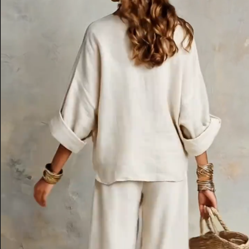 📢📢50% OFF !! ⏰Women's V-Neck Top & Wide-Leg Pants 2-Piece Set
