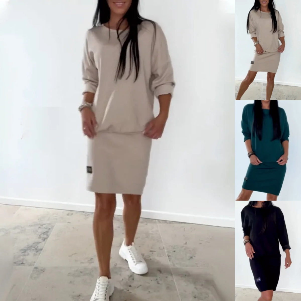👗 Women's Casual Crewneck Sweatshirt Dress – Cozy Fleece, Loose Fit, Perfect for Daily Wear 🌸✨