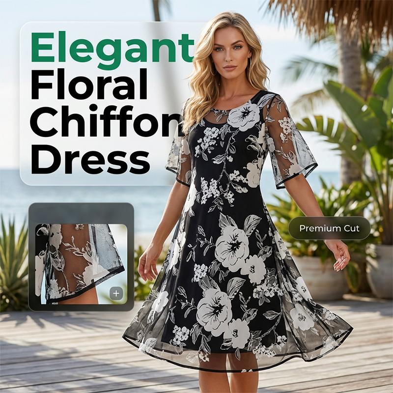 🔥Limited-time offer-Women's Elegant Floral Print Chiffon Dress