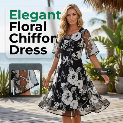 🔥Limited-time offer-Women's Elegant Floral Print Chiffon Dress